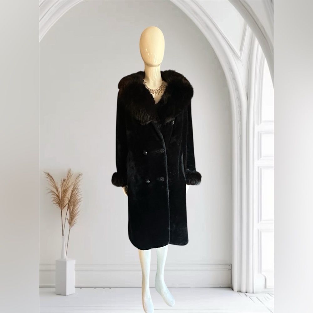BORGFUR Black Fur-Trimmed Women's Coat by Lou Nierenberg GUC